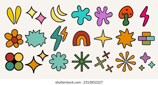 Hand drawn Cute Retro Bold Elements. Set of Decoration Simple Sparkle Collection Vector Illustration