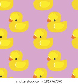 Hand drawn cute rubber yellow duck pattern seamless vector illustration