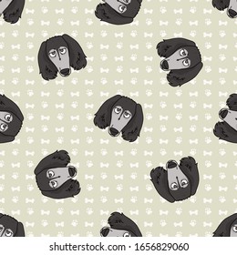 Hand drawn cute saluki breed dog face seamless vector pattern. Purebred pedigree domestic dog on paw background. Dog lover pet all over print. Kennel pooch. EPS 10. 
