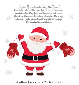 Hand drawn Cute Santa Claus with gloves Christmas greeting, invitation card with new year holidays 