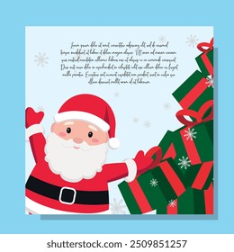 Hand drawn Cute Santa Claus and gifts around Christmas greeting, invitation card with new year holidays 