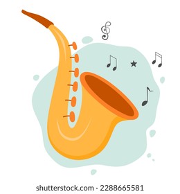 hand drawn cute Saxophone in cartoon style.