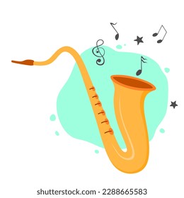 hand drawn cute Saxophone in cartoon style.