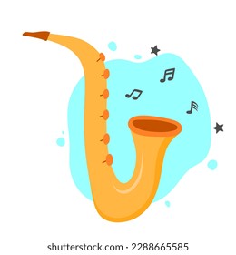 hand drawn cute Saxophone in cartoon style.