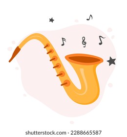 hand drawn cute Saxophone in cartoon style.