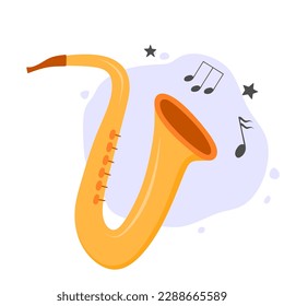 hand drawn cute Saxophone in cartoon style.