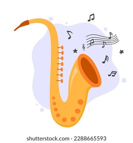 hand drawn cute Saxophone in cartoon style.