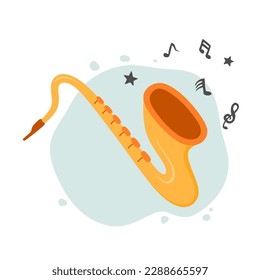 hand drawn cute Saxophone in cartoon style.