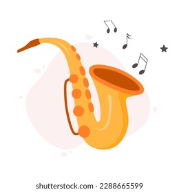 hand drawn cute Saxophone in cartoon style.