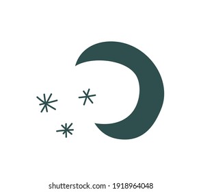 Hand drawn cute scandinavian illustration Moon and stars. Flat vector icon on white background. Children design greeting cards, invitation print, t-shirt.