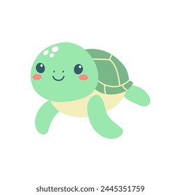 Hand drawn cute sea turtle. Marine life animals. Template for stickers, baby shower, greeting cards and invitation. Isolated vector illustration. 
