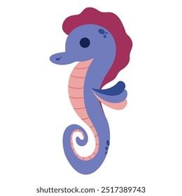 Hand drawn cute seahorse design. Marine life animals. Template for print, greeting card, nursery, class projects, stickers and invitation. Isolated vector illustration.