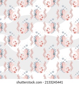 hand drawn cute seahorse seamless pattern