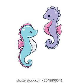Hand Drawn Cute Seahorse Vector Kids Style Design on White Background 