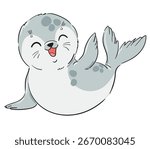 Hand drawn cute seal vector illustration, marine baby animal clipart
