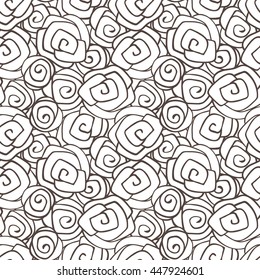Hand drawn cute seamless lined roses pattern, vector illustration