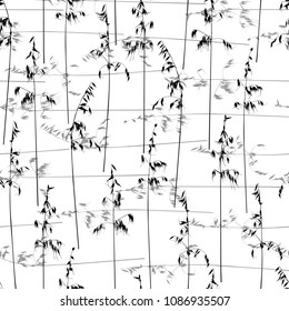 Hand drawn cute seamless pattern with herbal silhouettes isolated on white.Graphic background with oats.Summer concept.Design element for textile,fabrics,scrapbooking,wallpaper.Vector illustration.