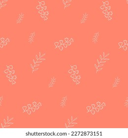 Hand drawn cute seamless pattern with leaves icons. Outlined rustic doodle elements on the white background. Vector illustration