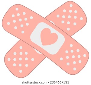 Hand drawn cute seamless pattern adhesive plaster and heart  Adhesive plaster bandage elastic medical tape drawing doodle icon flat vector design 