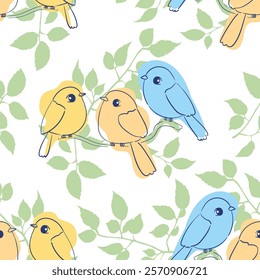 Hand drawn cute seamless pattern birds vector illustration
