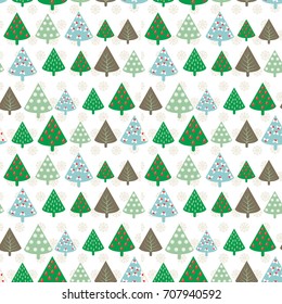 hand drawn Cute Seamless Pattern with vintage Christmas tree background 