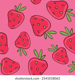 Hand Drawn cute seamless Strawberry pattern for Textile, Paper, and Design