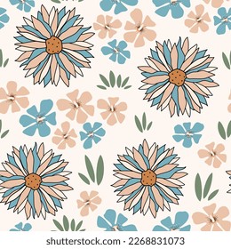 hand drawn cute seamless vector pattern background illustration with colorful pastel flowers 