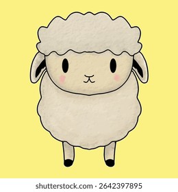 hand drawn cute sheep vector with watercolour style