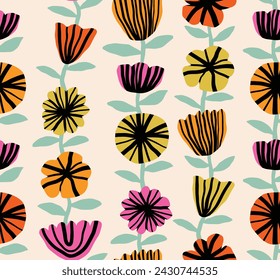 Dibujado a mano lindo simple flor sin patrón. estilo de dibujo floral.