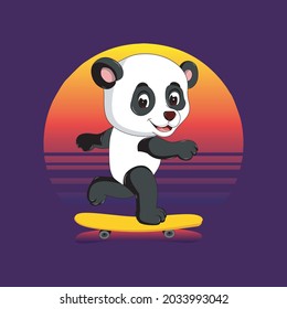 Hand drawn cute skateboard panda. T-shirt graffiti. Cartoon character. Animal prints. Vector illustration for t-shirt, book or poster and more