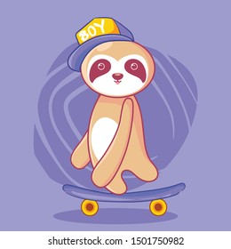 hand drawn cute skateboard sloth