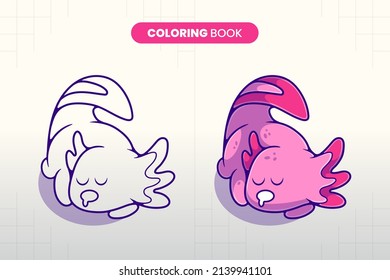 libro de colorear ilustraciones de axolotl dormido dibujado a mano lindo para que los niños rellenen