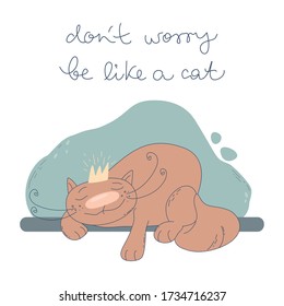 Hand drawn cute sleeping cat in crown vector isolated