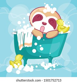 hand drawn cute sloth, greeting card, invitation vector illustration