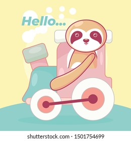 hand drawn cute sloth, greeting card, invitation vector illustration