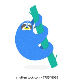 Hand drawn cute sloth in unique trendy style. Colored vector illustration 