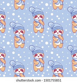 hand drawn cute sloth in winter with pattern set