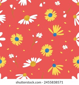 Handgezeichnetes niedliches kleines Blumengewebe Nahtloses Muster auf dem Hintergrund. für Mode, Druckdekoration, Blumengewebe, Bildschirmhintergrund und alle Drucke auf dem Hintergrund Erdfarbe.