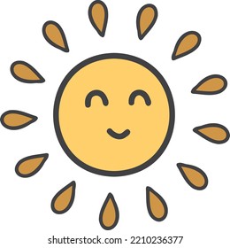 Hand Drawn cute smiling sun illustration isolated on background