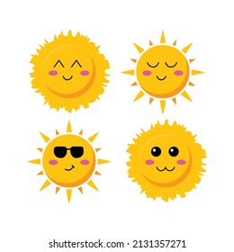 Hand drawn cute smiling suns design vector