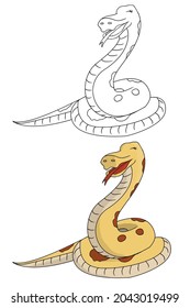 Hand drawn cute Snake Animal collection vector illustration isolated in a white background, wildlife Animal drawing