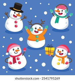 Hand drawn cute snowman character collection