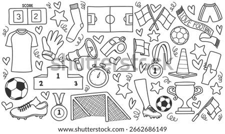 Hand drawn cute soccer with doodle style on white background.