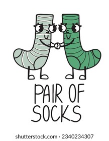 Hand drawn cute cute socks pair in retro, old school cartoon style, isolated outlined vector illustration