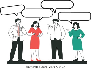 Dibujado a mano linda burbuja del discurso con cuatro caracteres