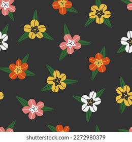 La mano dibujó un lindo patrón de botánica de primavera sin costura con tulipán. Vector plano Diseño de impresión abstracto de Pascua en el estilo doodle colorido. Fondo repetido con campo floral, envoltura o tapicería.