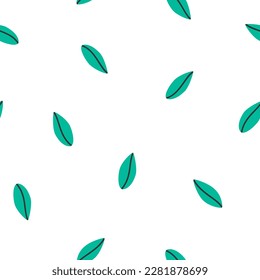 Hand drawn cute spring botany seamless pattern with leaves. Flat vector ecology abstract print design in colorful doodle style. Repeated background with nature, green foliage, wrapping or wallpaper.