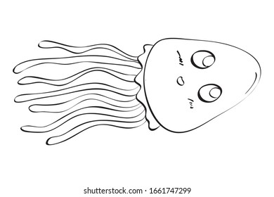 hand drawn cute squid illustration.  Black and white illustration for coloring book. 