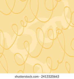 Mano dibujó una linda red de risitas. doodle beige, amarillo, dorado y ondulado con garabatos. Fondo cuadrado Doodle con textura. Impresión de grunge vectorial de rejilla de dibujo de línea de mano libre.