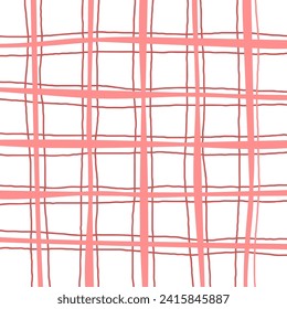 Hand drawn cute squiggle grid. doodle white, red, pink wavy pattern with scribbles. Doodle square background with texture. Line art freehand grid vector outline grunge print.